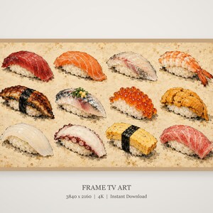 Sushi Field Guide Chart Vintage Frame TV Art, Japanese Wall Art, 4K Digital Download, 3 Formats image 4