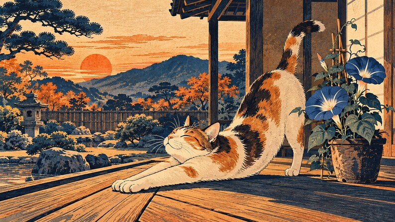 Ukiyo-e Style Cat Frame TV Art, Japanese Wall Art, 4K Digital Download, 3 Formats image 6
