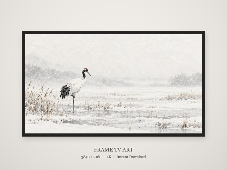 Japanese Crane Marsh Art, 4K Digital Download (3 Formats) image 5