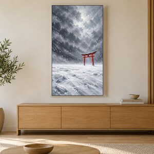 Puerta Torii Roja en Marco de Nieve, Arte para TV, Arte Mural Japonés, Descarga Digital 4K, 3 Formatos imagen 3