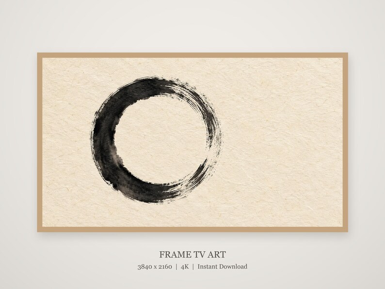 Enso Circle Zen Ink Frame TV Art, Japandi Zen Wall Art, 4K Digital Download, 3 Formats image 1