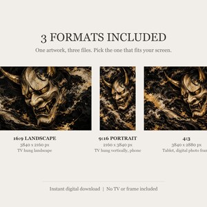 Hannya Mask Ink and Gold Frame TV Art, Japanese Wall Art, 4K Digital Download, 3 Formats image 2