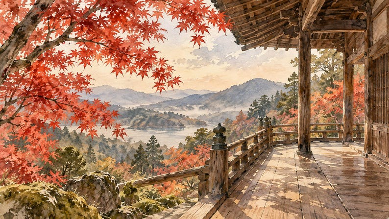 Höstlönntempel Kyoto Ram TV-konst, japansk väggkonst, 4K digital nedladdning, 3 format bild 6