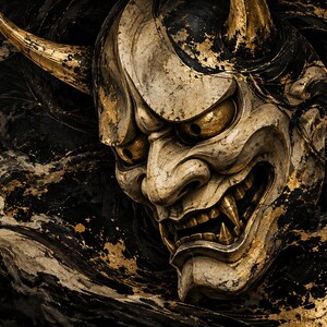 Hannya Mask Ink and Gold Frame TV Art, Japanese Wall Art, 4K Digital Download, 3 Formats image 5