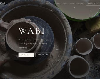Pottery Studio Website Template, Wabi-Sabi Japandi Ceramics Portfolio (Digital Download)