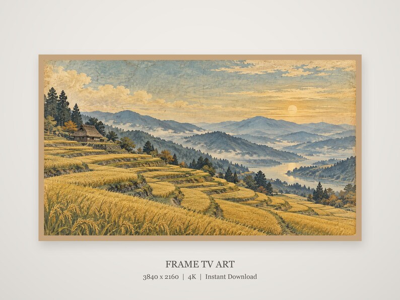 Vintage Countryside Rice Terraces Frame TV Art, Japanese Wall Decor, 4K Digital Download (3 Formats) image 4
