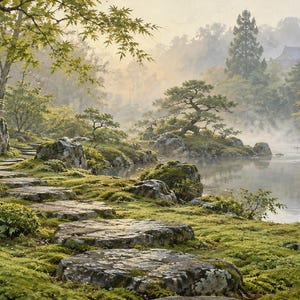Moss Garden Japandi Frame TV-konst, japansk väggkonst, 4K digital nedladdning, 3 format bild 6