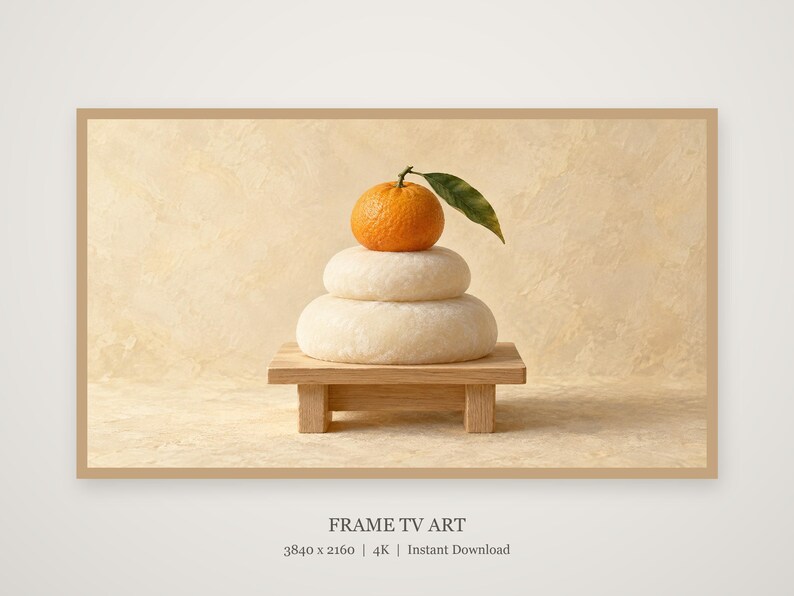 Kagami Mochi New Year Still Life Frame TV Art, Japanese Wall Decor, 4K Digital Download (3 Formats) image 4
