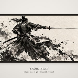Samurai Drawing Sword Sumi-e Frame TV Art, Japanese Wall Art, 4K Digital Download, 3 Formats image 5