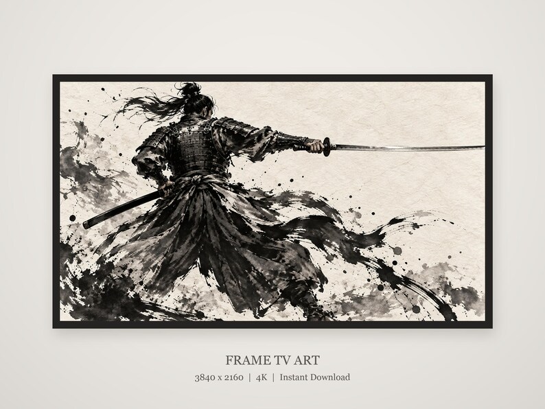 Samurai Drawing Sword Sumi-e Frame TV Art, Japanese Wall Art, 4K Digital Download, 3 Formats image 5