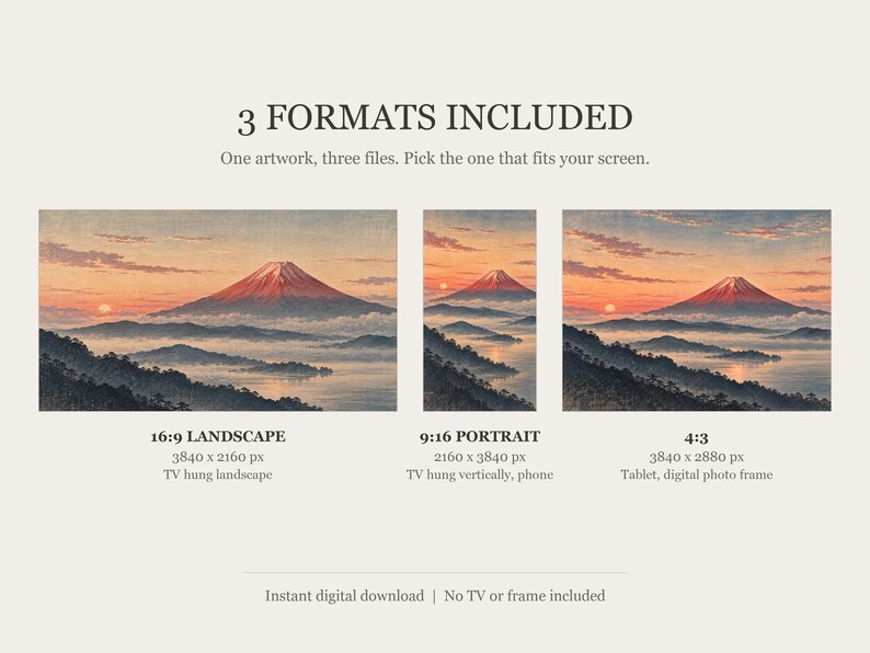 Red Fuji at Dawn Woodblock Style Frame TV Art, Japanese Wall Art, 4K Digital Download, 3 Formats image 2