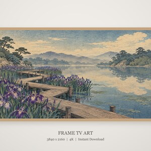 Cuadro decorativo de TV con marco de madera estilo jardín de lirios vintage, decoración de pared japonesa, descarga digital 4K (3 formatos) imagen 4