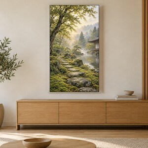 Moss Garden Japandi Frame TV-konst, japansk väggkonst, 4K digital nedladdning, 3 format bild 3