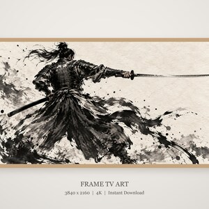 Samurai Drawing Sword Sumi-e Frame TV Art, Japanese Wall Art, 4K Digital Download, 3 Formats image 4