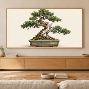 Bonsai Tree Gallery Study Frame TV Art, Japanese Wall Art, 4K Digital Download, 3 Formats image 1
