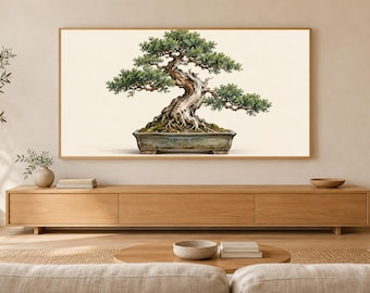 Bonsai Tree Gallery Study Frame TV Art, Japanese Wall Art, 4K Digital Download, 3 Formats