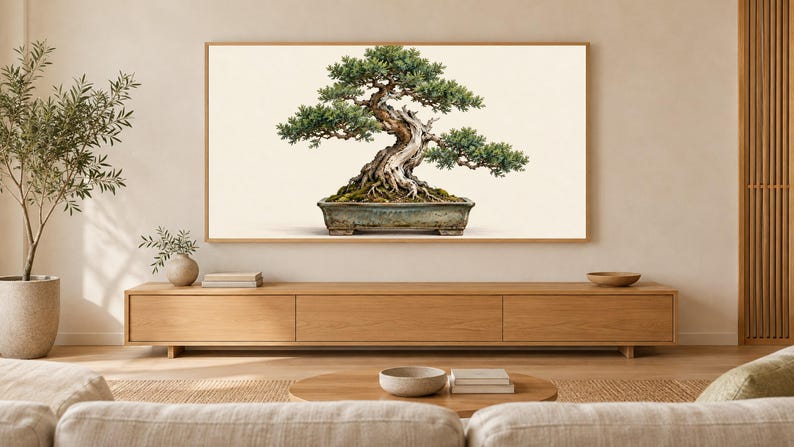 Bonsai Tree Gallery Study Frame TV Art, Japanese Wall Art, 4K Digital Download, 3 Formats image 1