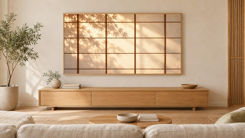 Shoji Light and Shadow Frame TV Art, Japanese Wall Art, 4K Digital Download, 3 Formats image 1