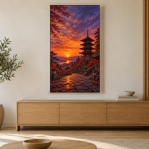 Pagoda de cinco pisos al atardecer. Marco para TV, arte mural japonés, descarga digital 4K, 3 formatos. imagen 3