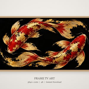 Schwarzer und goldener Koi von oben – TV-Kunstwerk, japanische Wandkunst, 4K-Digitaldownload, 3 Formate Bild 4