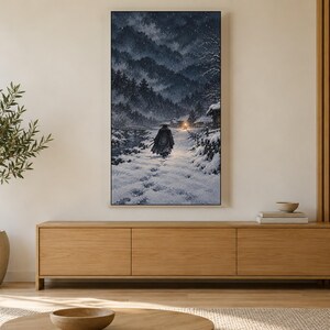 Samurai Snow Night Art, Japanese Winter Scene, 4K Digital Download (3 Formats) image 3