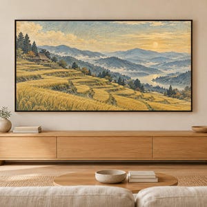 Vintage Countryside Rice Terraces Frame TV Art, Japanese Wall Decor, 4K Digital Download (3 Formats) image 1