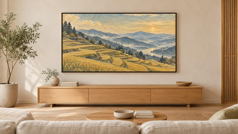 Vintage Countryside Rice Terraces Frame TV Art, Japanese Wall Decor, 4K Digital Download (3 Formats) image 1