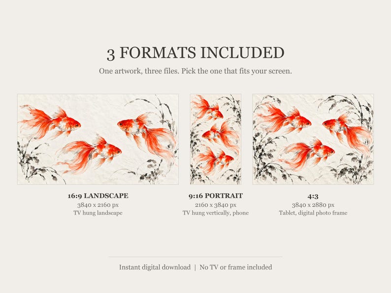 Goldfish in Ink and Vermilion Frame TV Art, Japanese Wall Art, 4K Digital Download, 3 Formats image 2
