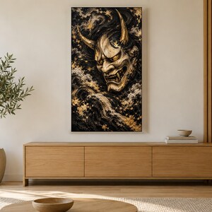 Hannya Mask Ink and Gold Frame TV Art, Japanese Wall Art, 4K Digital Download, 3 Formats image 3