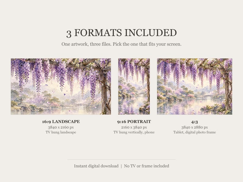 Wisteria Trellis Frame TV Art, Japanese Wall Art, 4K Digital Download, 3 Formats image 2