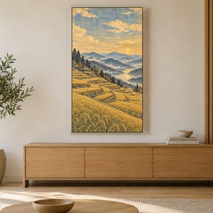 Vintage Countryside Rice Terraces Frame TV Art, Japanese Wall Decor, 4K Digital Download (3 Formats) image 3