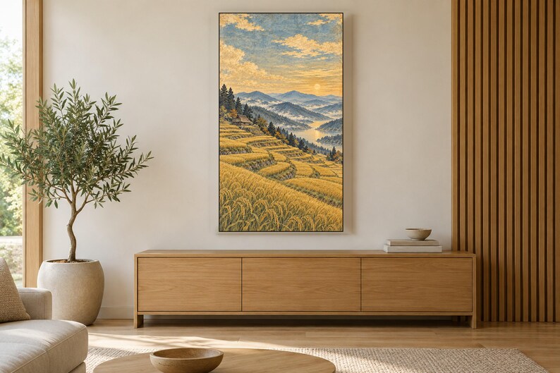 Vintage Countryside Rice Terraces Frame TV Art, Japanese Wall Decor, 4K Digital Download (3 Formats) image 3
