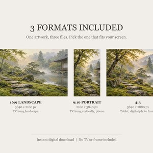 Moss Garden Japandi Frame TV-konst, japansk väggkonst, 4K digital nedladdning, 3 format bild 2