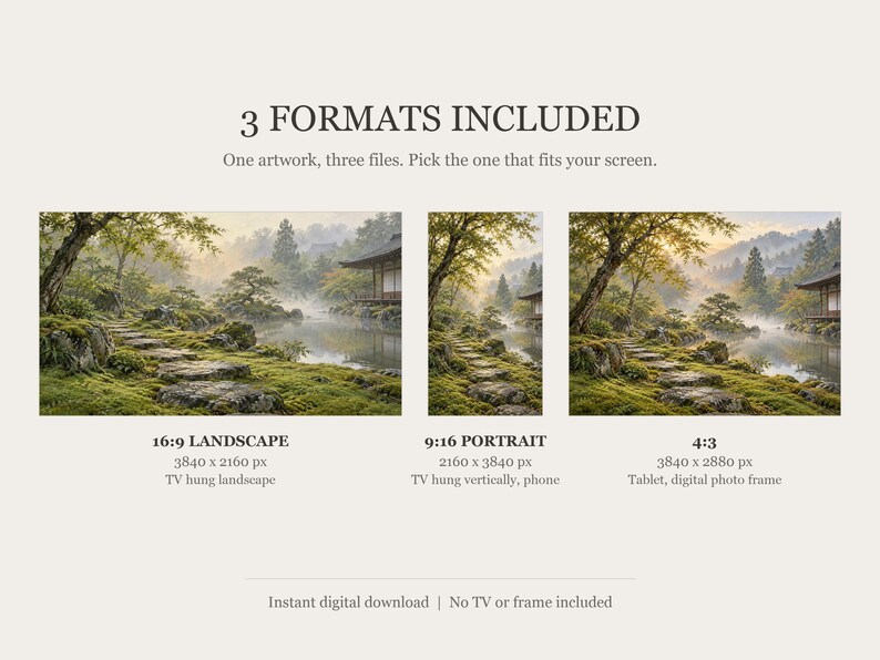 Moss Garden Japandi Frame TV-konst, japansk väggkonst, 4K digital nedladdning, 3 format bild 2