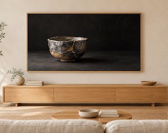 Kintsugi Bowl Gold Repair Frame TV Art, Japanese Wall Art, 4K Digital Download, 3 Formats