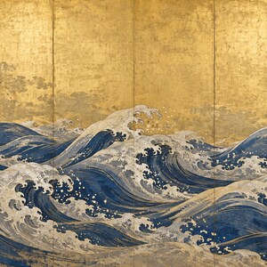 Quadro TV con onde giapponesi su foglia d'oro, download digitale 4K (3 formati) immagine 6