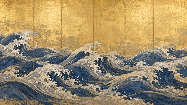 Quadro TV con onde giapponesi su foglia d'oro, download digitale 4K (3 formati) immagine 6
