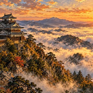 Japanese Castle Above a Sea of Clouds Frame TV Art, Japanese Wall Art, 4K Digital Download, 3 Formats image 6