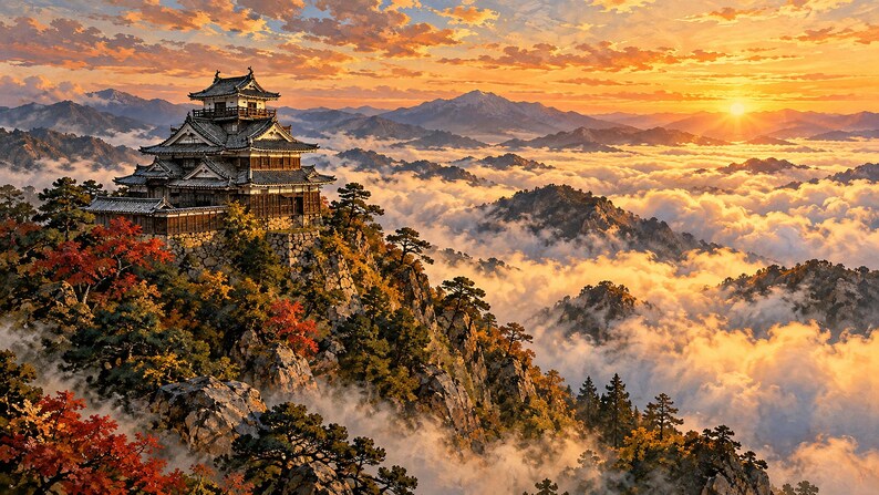Japanese Castle Above a Sea of Clouds Frame TV Art, Japanese Wall Art, 4K Digital Download, 3 Formats image 6