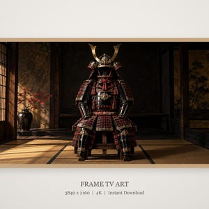 Arte para televisión: Bodegón con armadura de samurái, decoración de pared japonesa (descarga digital 4K) imagen 4