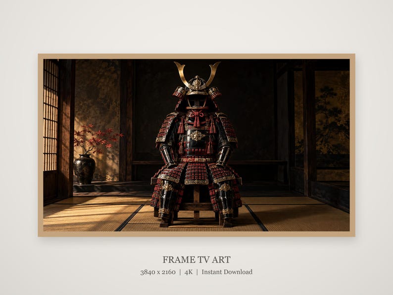 Arte para televisión: Bodegón con armadura de samurái, decoración de pared japonesa (descarga digital 4K) imagen 4