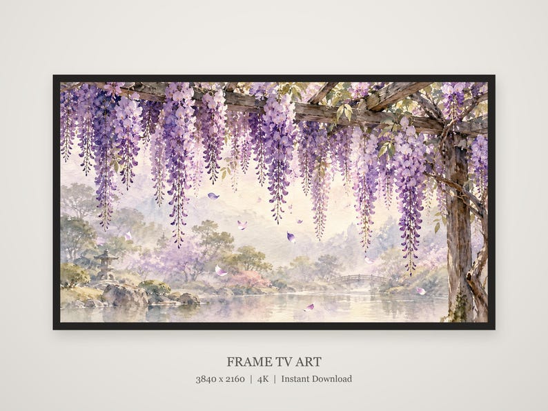 Wisteria Trellis Frame TV Art, Japanese Wall Art, 4K Digital Download, 3 Formats image 5
