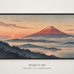 Red Fuji at Dawn Woodblock Style Frame TV Art, Japanese Wall Art, 4K Digital Download, 3 Formats image 5