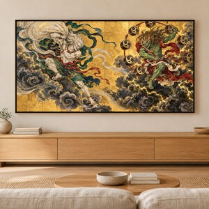 Lijst met afbeeldingen van de windgod en de dondergod voor tv-decoratie, Japanse muurdecoratie, 4K digitale download, 3 formaten afbeelding 1