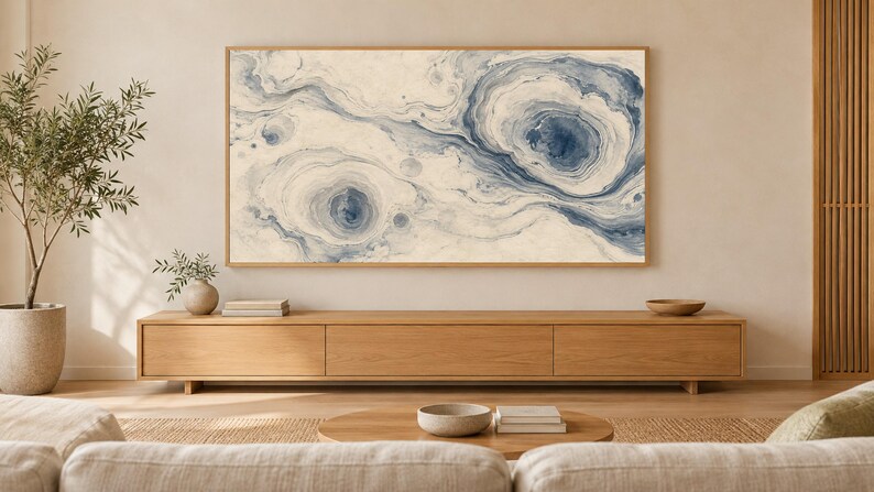 Suminagashi Ink Marbling Frame TV Art, Japanese Wall Art, 4K Digital Download, 3 Formats image 1