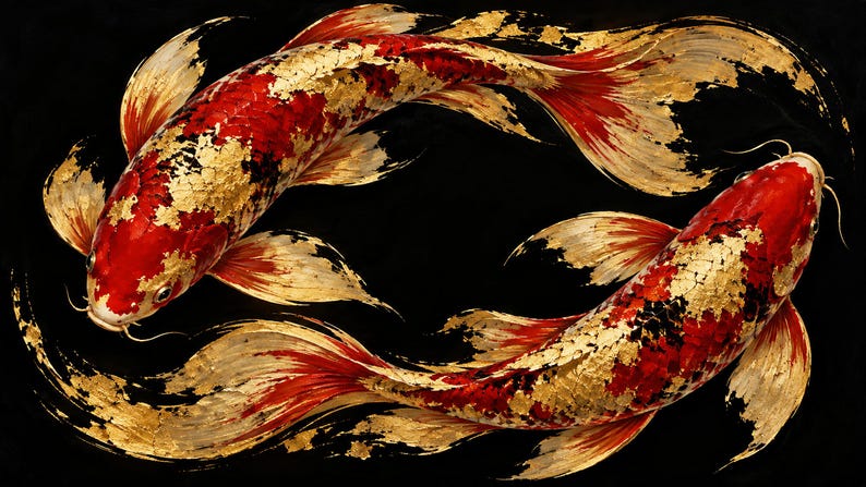 Schwarzer und goldener Koi von oben – TV-Kunstwerk, japanische Wandkunst, 4K-Digitaldownload, 3 Formate Bild 6