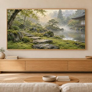 Moss Garden Japandi Frame TV-konst, japansk väggkonst, 4K digital nedladdning, 3 format bild 1