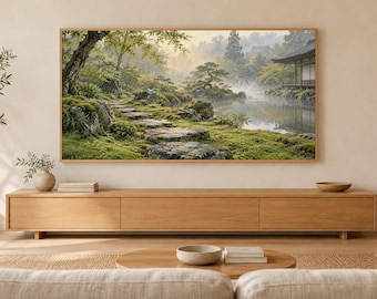 Moss Garden Japandi Frame TV Art, Japanese Wall Art, 4K Digital Download, 3 Formats