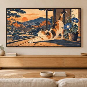 Ukiyo-e Style Cat Frame TV Art, Japanese Wall Art, 4K Digital Download, 3 Formats image 1
