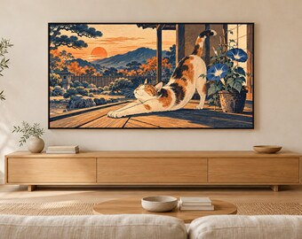 Ukiyo-e Style Cat Frame TV Art, Japanese Wall Art, 4K Digital Download, 3 Formats